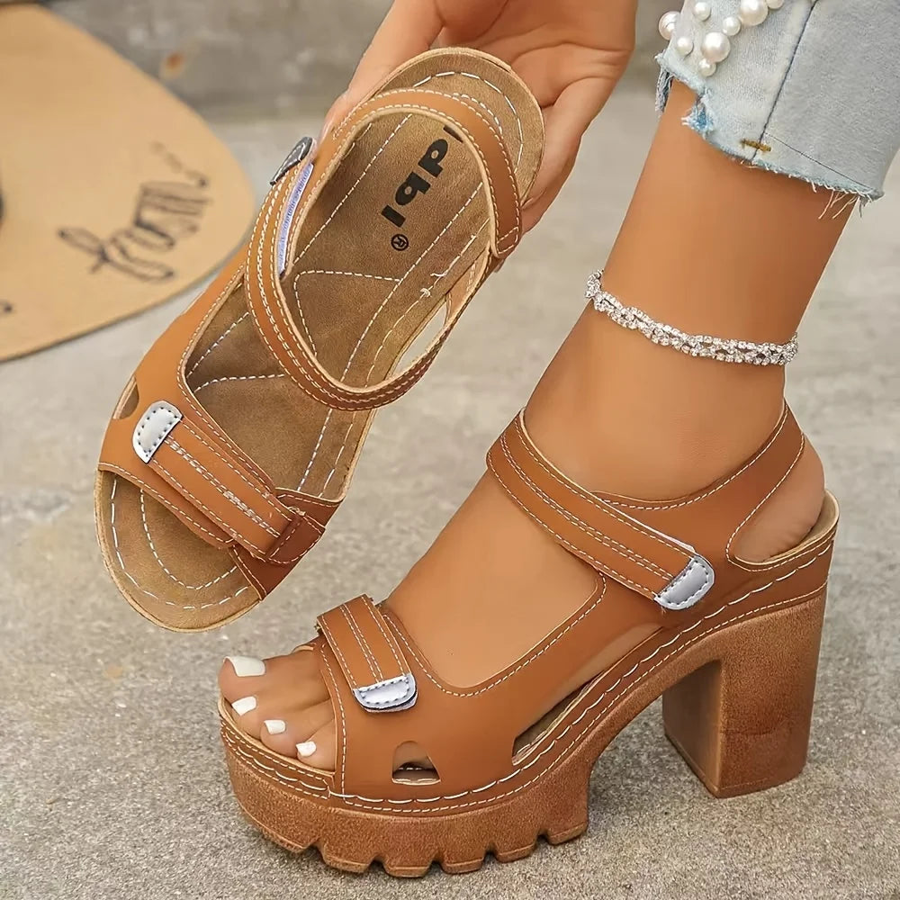Women's Peep Toe Platform Block Heel Sandals Ankle Strap