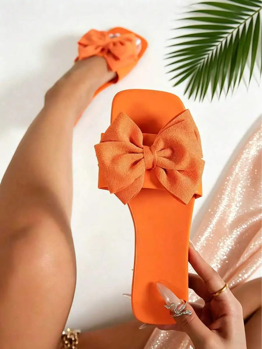 Women's Bowknot Flat Sandals Lightweight Comfortable Beach Shoes