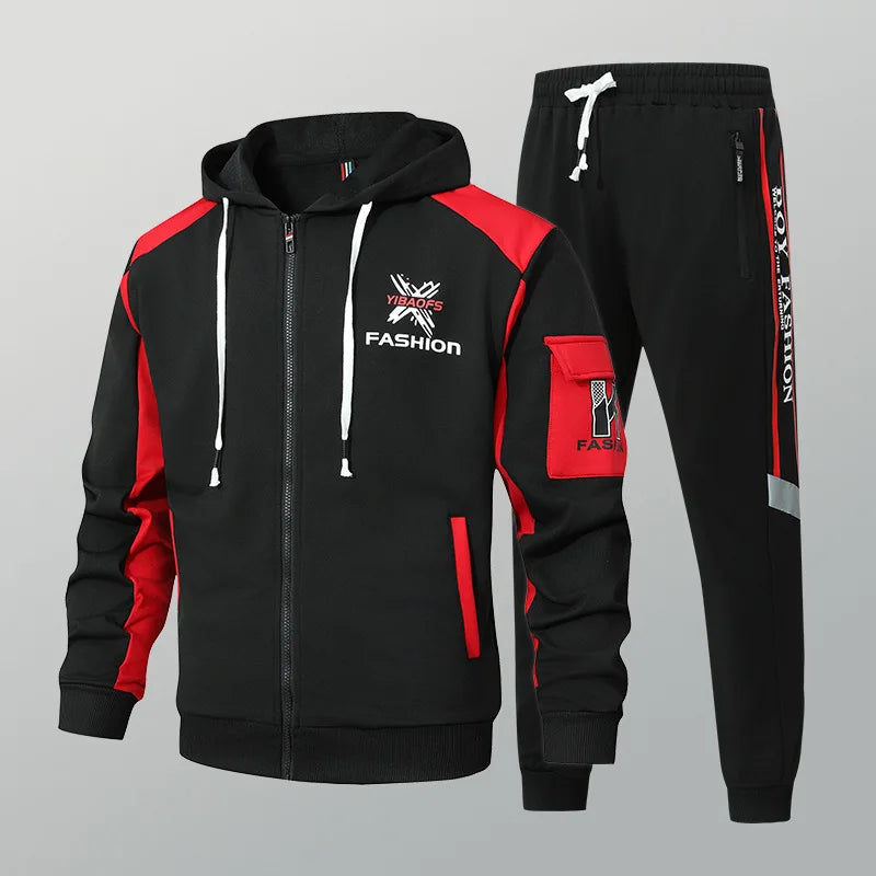 Men's Casual Printed Zip Up Cardigan and Pants Tracksuit Set