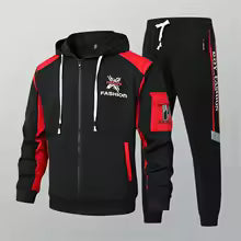 Men's Casual Printed Zip Up Cardigan and Pants Tracksuit Set