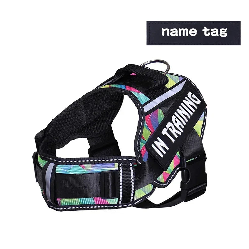 Adjustable Nylon Dog Harness with Neck Guard and Reflective Breathable Mesh Vest