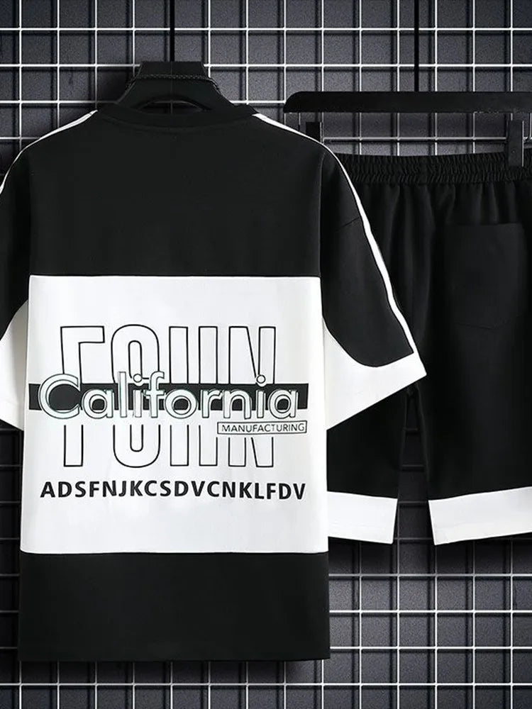Men's Casual Printed Short Sleeve T-Shirt and Shorts Two Piece Set