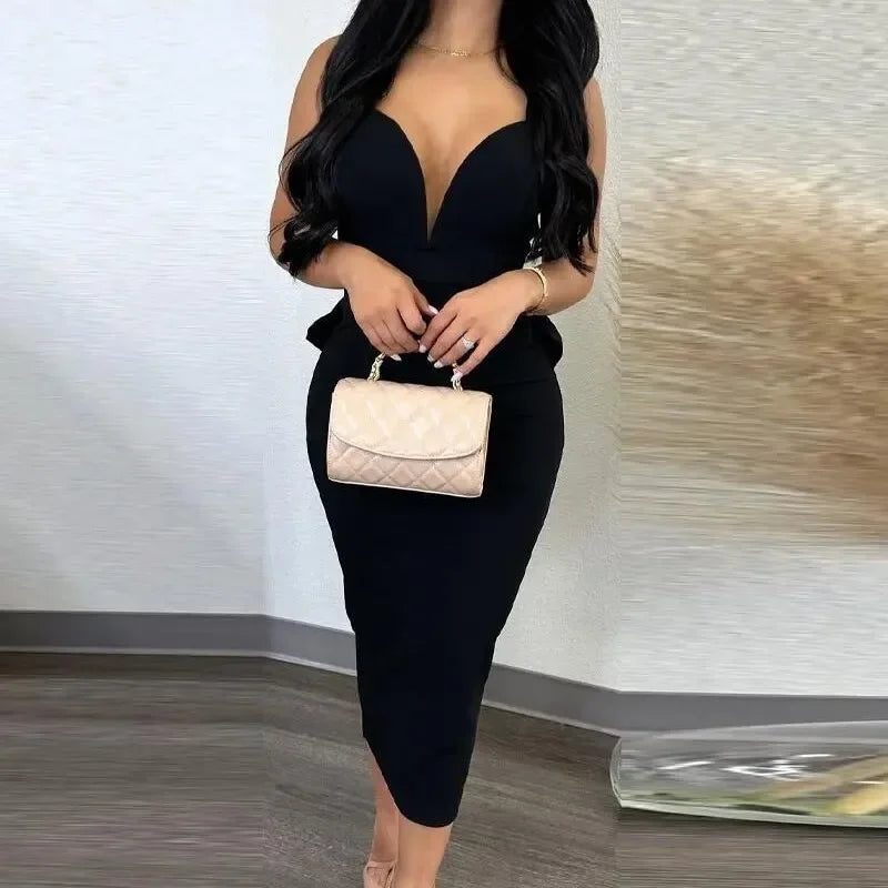 Women's Deep V Open Back Split Bodycon Dress