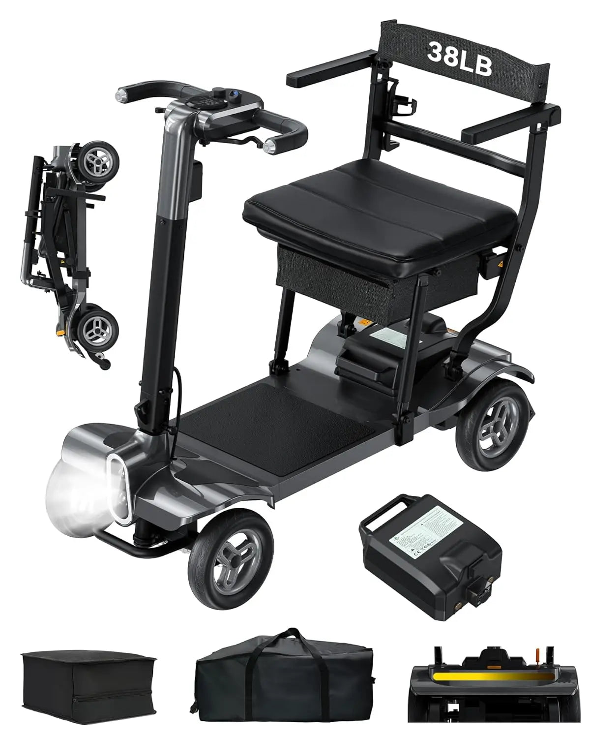 4 Wheel Folding Electric Mobility Scooter with Dual Baskets