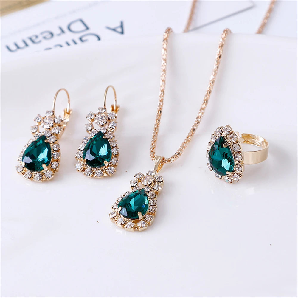 Women's Fashion Elegant Double Heart Necklace Earrings Bracelet Jewelry Set