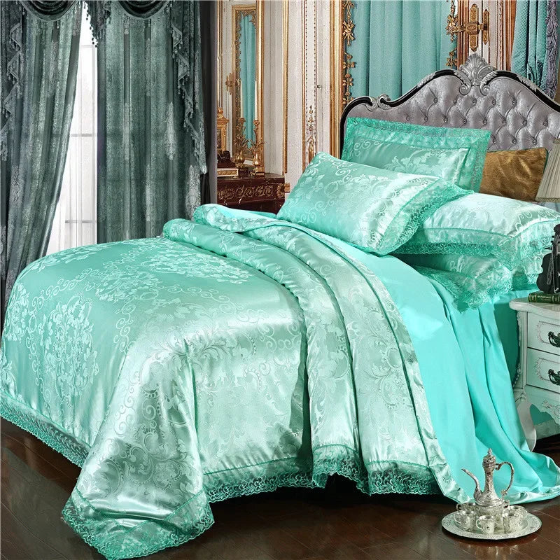 Satin Jacquard Bedding Set and Luxury Flower Duvet Cover Set