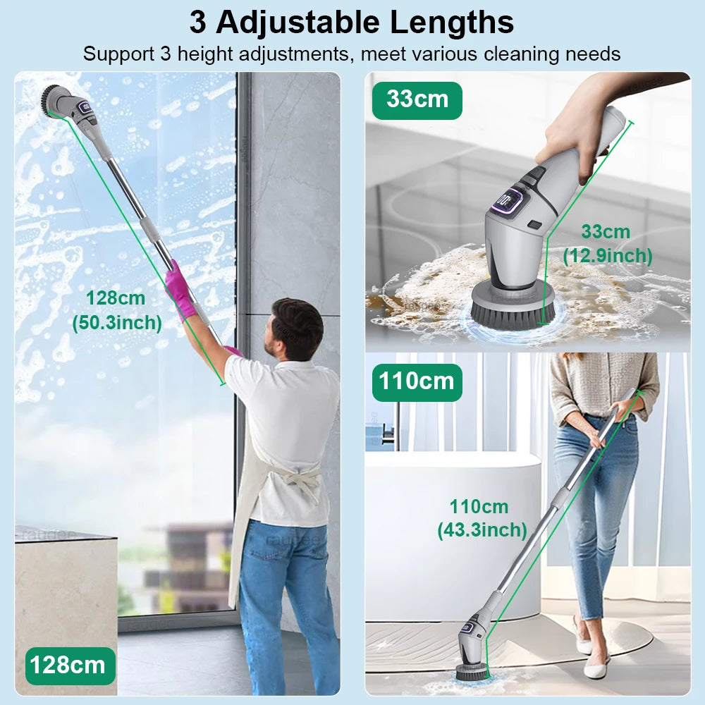 Cordless Electric Spin Scrubber with Adjustable Extension Handle