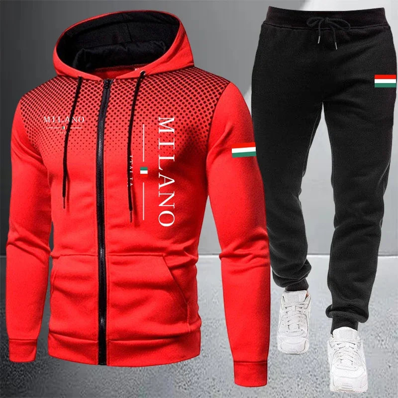 Men's Casual Zip Hooded Sweatshirt and Drawstring Pants Set