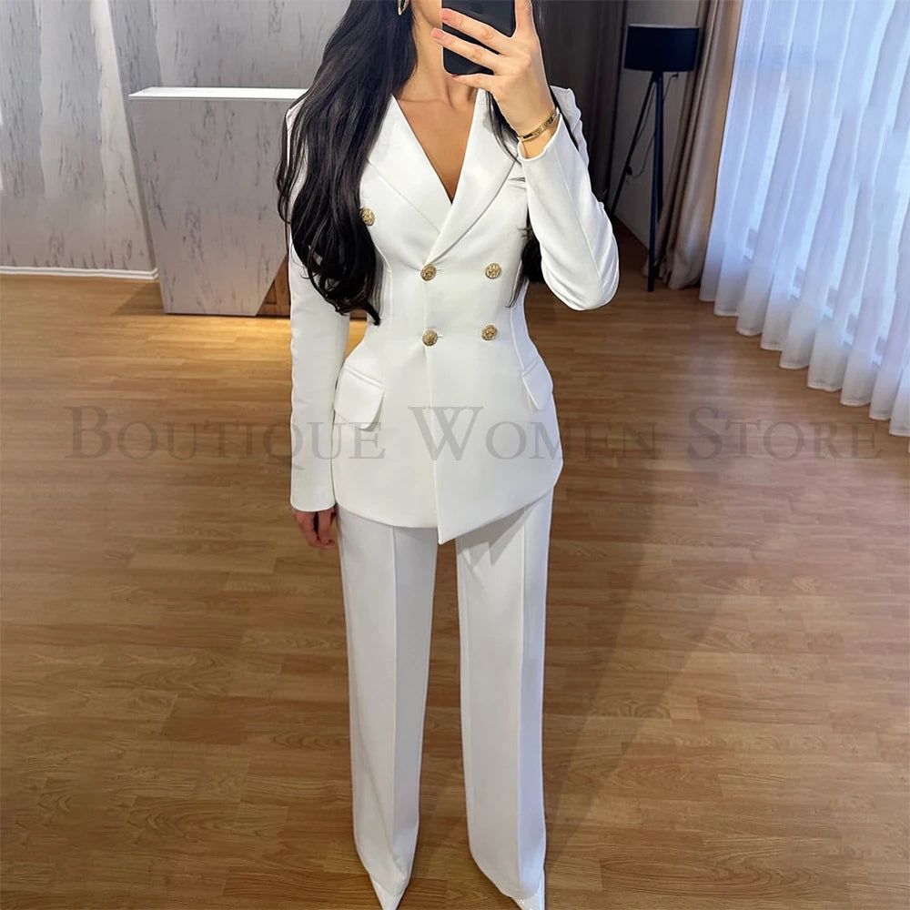 Women's Double Breasted Topcoat Blazer Pants Suit