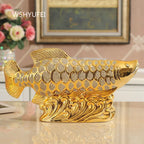 Golden Dragon Fish Ornament and Ceramic Desktop Figurine