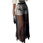Women's Single-Layer Mesh Maxi Skirt Slim Fit Sheer Black