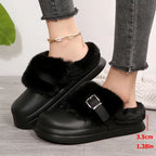 Women's Waterproof EVA Furry Clogs Metal Buckle Thick Sole