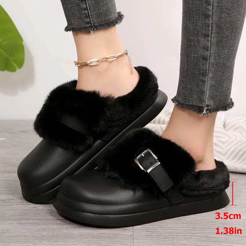 Women's Waterproof EVA Furry Clogs Metal Buckle Thick Sole