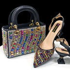 Women's Pointed Toe Rhinestone Heels and Handbag Set