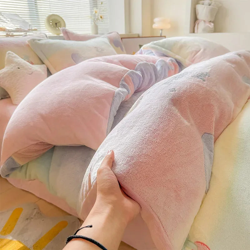 Warm Velvet Cartoon Duvet Cover and Plush Bedding Set