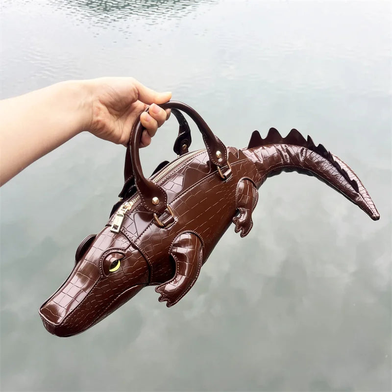Women's Crocodile Shape Tote Shoulder Crossbody Handbag