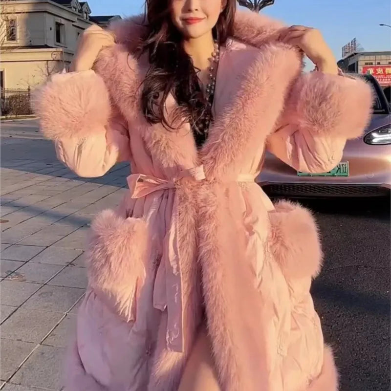 Women's Korean Fashion Hooded Down Jacket Pink Coat