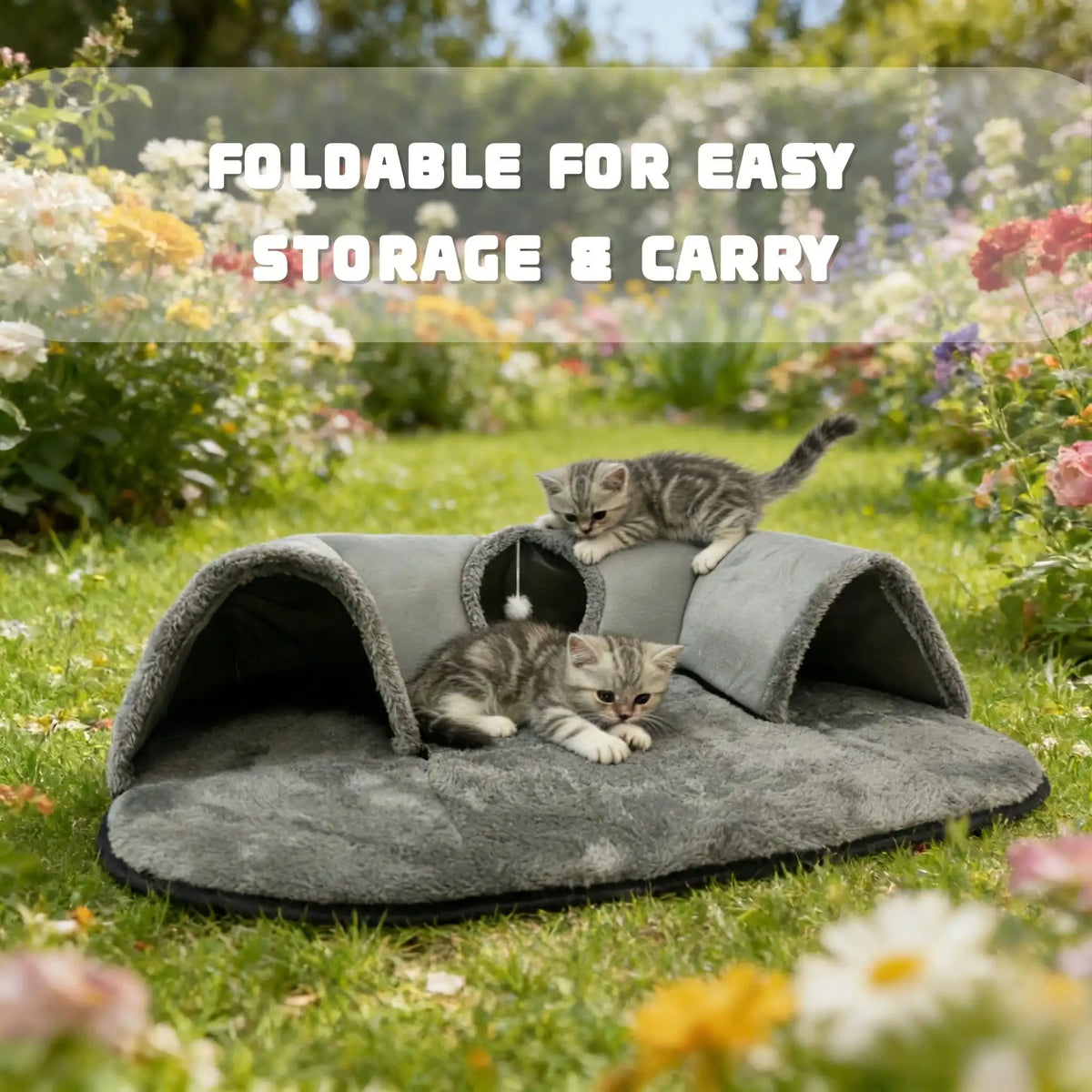 2-in-1 Cat Tunnel Bed with Soft Plush Cushion
