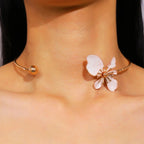 Women's Fashion Elegant Enamel Flower Gold Plated Choker Necklace