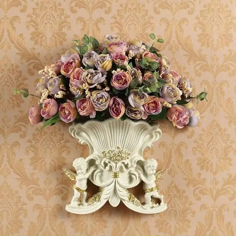 European Resin Angel Wall Vase and Planter Mural Ornament