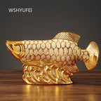Golden Dragon Fish Ornament and Ceramic Desktop Figurine