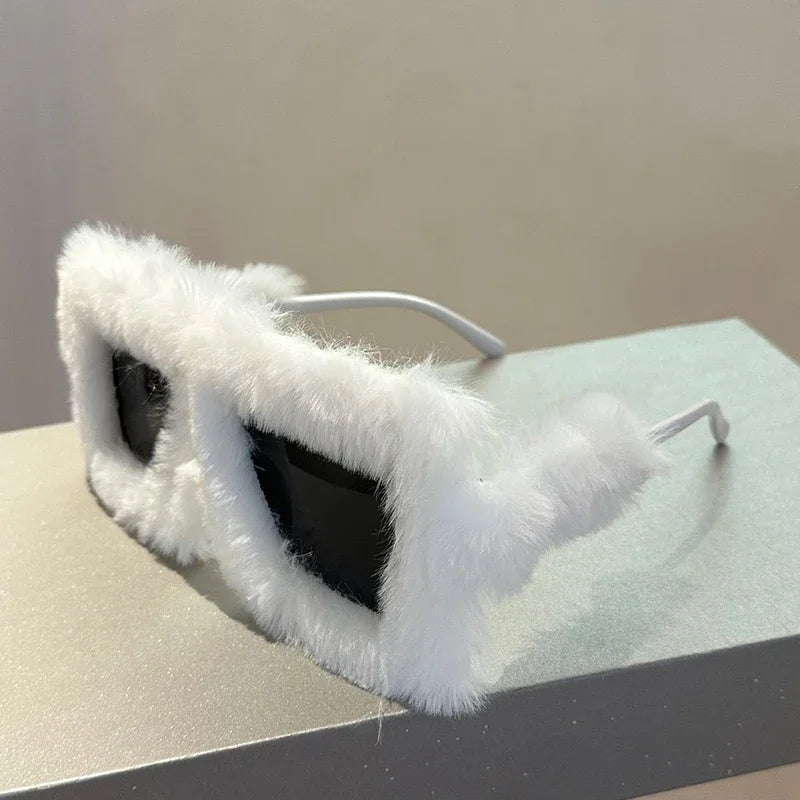 Women's Oversized Fluffy Plush Square Y2K Novelty Sunglasses