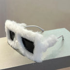 Women's Oversized Fluffy Plush Square Y2K Novelty Sunglasses
