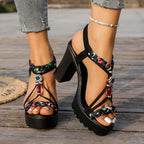 Women's Vintage Rivet Wedge Sandals Ankle Buckle High Heels