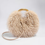 Women's Solid Color Plush Shoulder Bag with Adjustable Strap