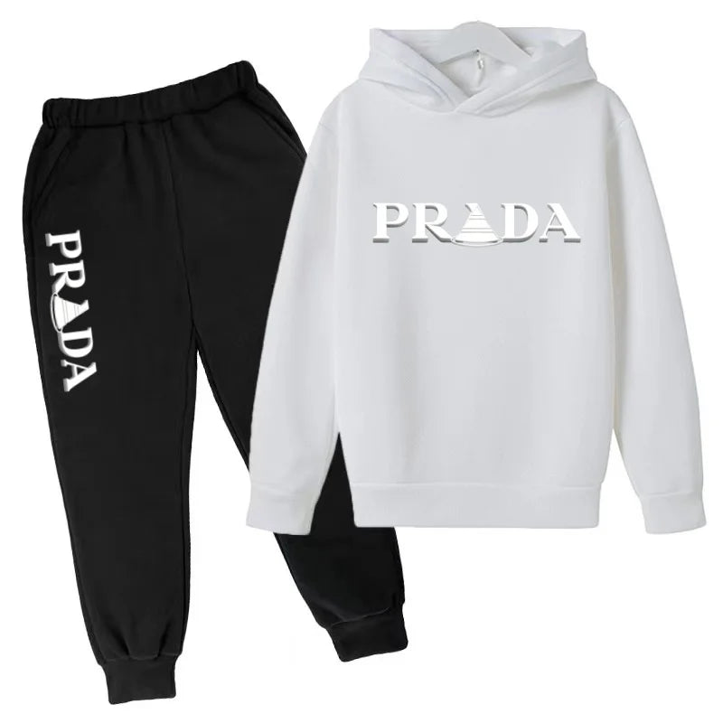 Kids' Pattern Hooded Sweatshirt Pants Two-Piece Set
