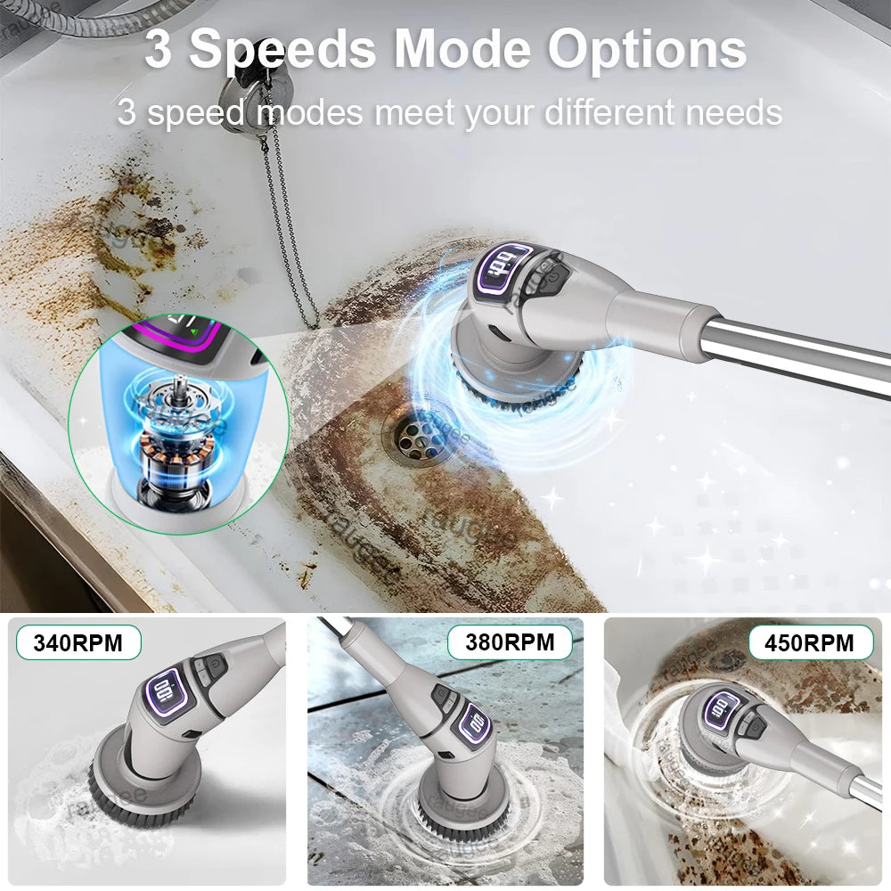 Cordless Electric Spin Scrubber with Adjustable Extension Handle