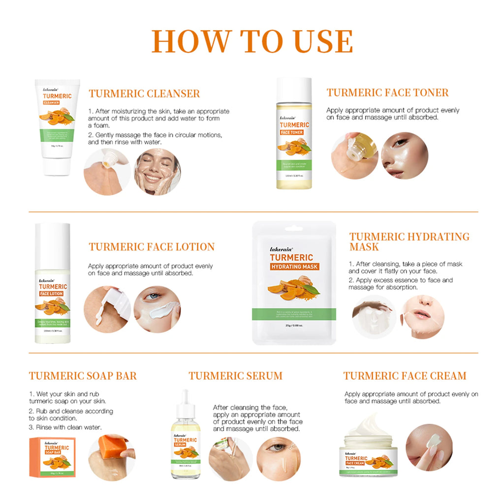 Turmeric Facial Skincare Set 7-Piece Acne Clearing Treatment Kit