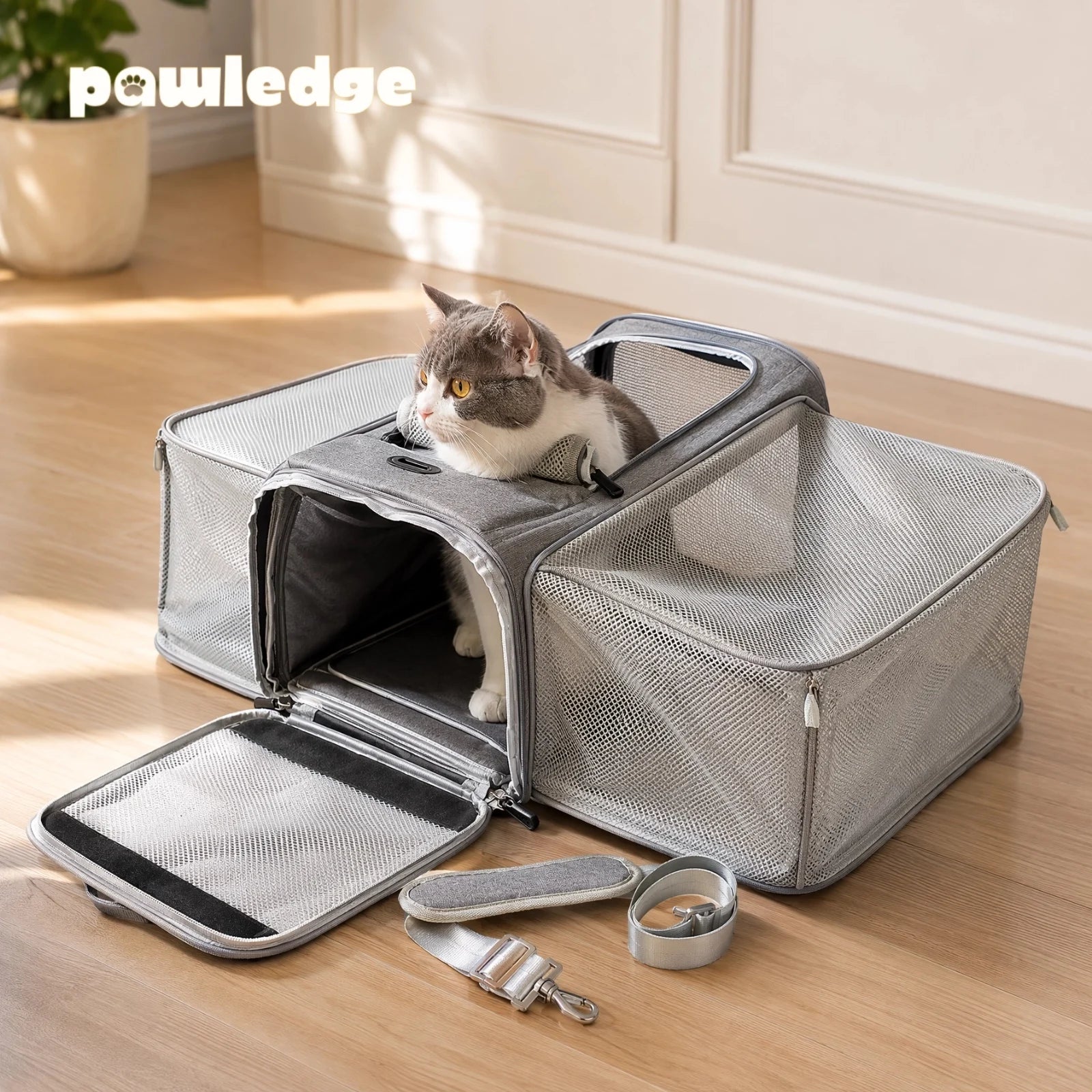 Expandable Double-Sided Pet Carrier Bag Breathable Travel Tote for Cats and Small Dogs