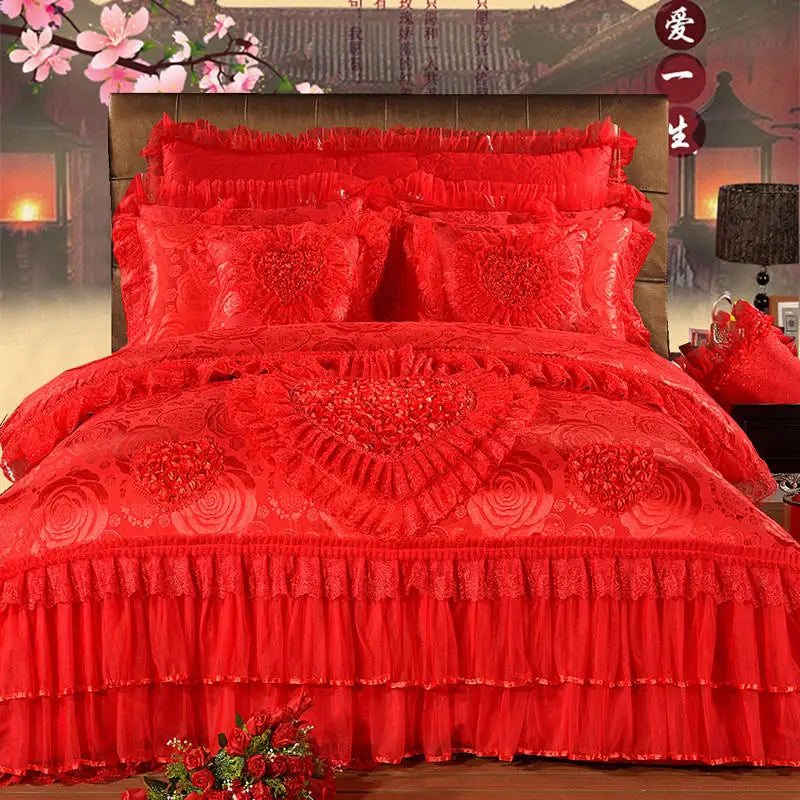 Luxury Princess Jacquard Duvet Cover and Lace Bedding Set