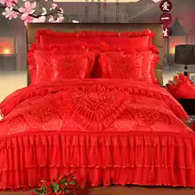 Luxury Princess Jacquard Duvet Cover and Lace Bedding Set