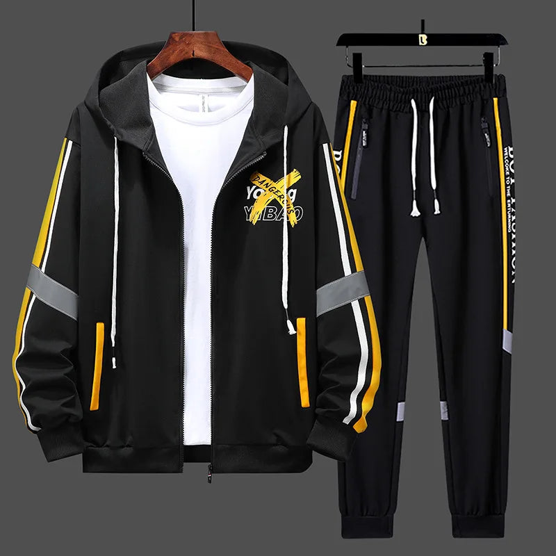 Men's Casual Printed Zip Up Cardigan and Pants Tracksuit Set