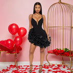 Women's Ruffle Sleeveless Pleated Bodycon Mini Dress