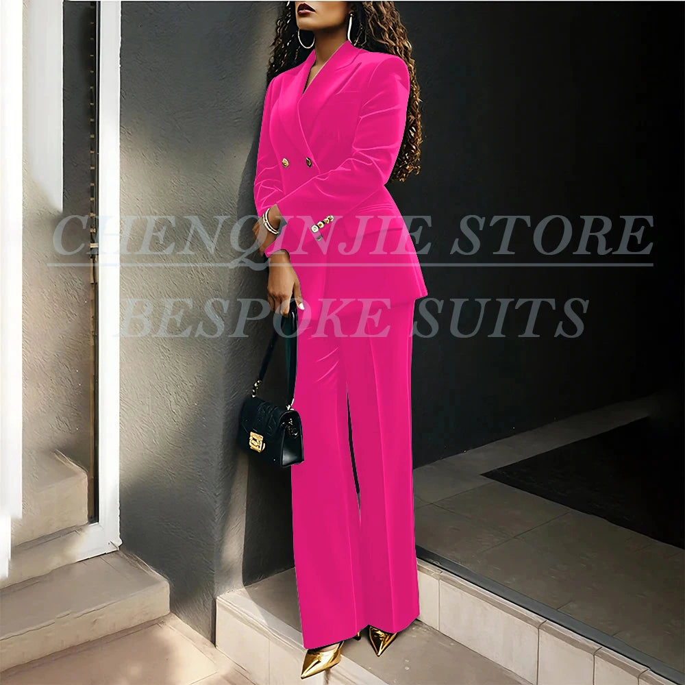 Women's Double Breasted Velvet Blazer Pants Suit