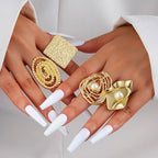 Women's Fashion Elegant Flower Pearl Hollow Geometric Ring Jewelry Set