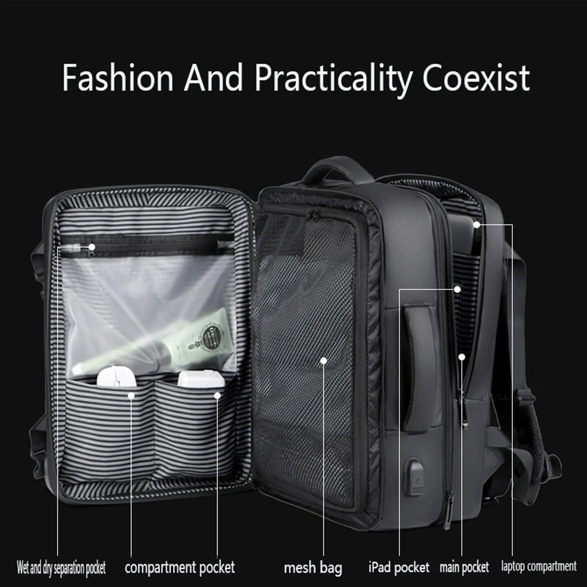 Men's Fashion Hard Shell 17 Inch Laptop Travel Backpack