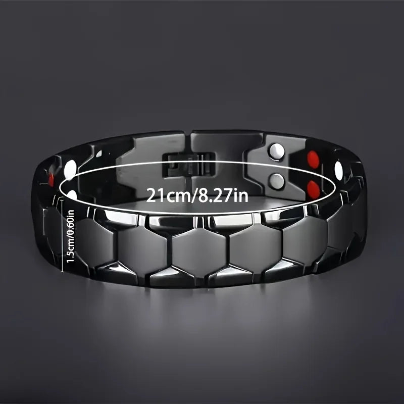 Men's Magnetic Titanium Alloy Hexagonal Wide Bead Bracelet