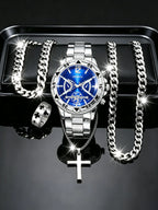 Men's Quartz Watch with 5-Piece Chain Accessories Set Star Pattern