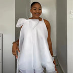Women's Elegant Sleeveless Ruffle Bowneck White Mini Dress