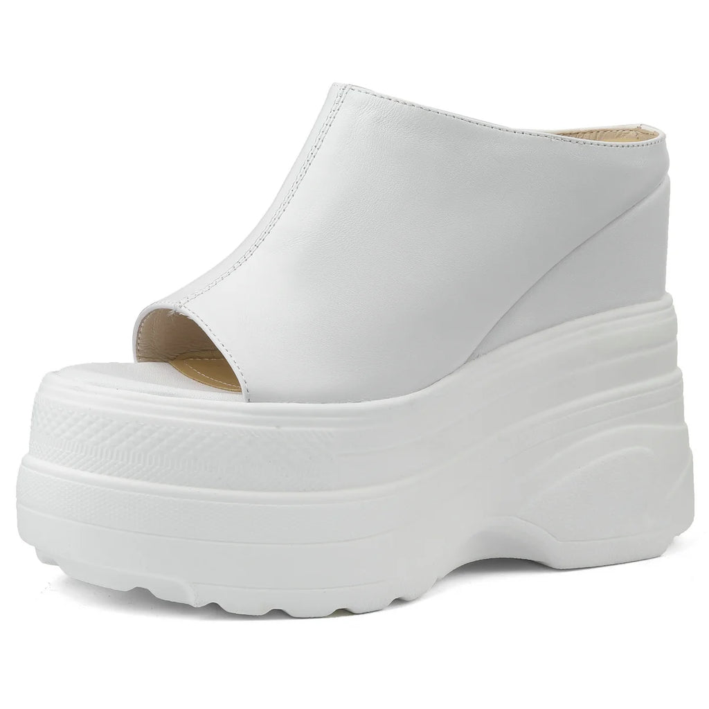 Women's Genuine Leather Wedge Platform Mules