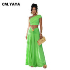 Women's Casual One Shoulder Crop Top and Long Skirt Two Piece Matching Set