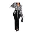 Lapel Flare Sleeve Color Block Maxi Dress and Split Street Gown