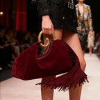 Women's Tassel Metal Handle Faux Suede Tote Bag
