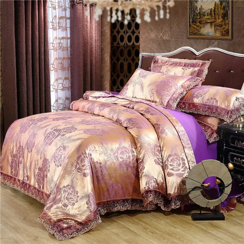 Satin Jacquard Bedding Set and Luxury Flower Duvet Cover Set