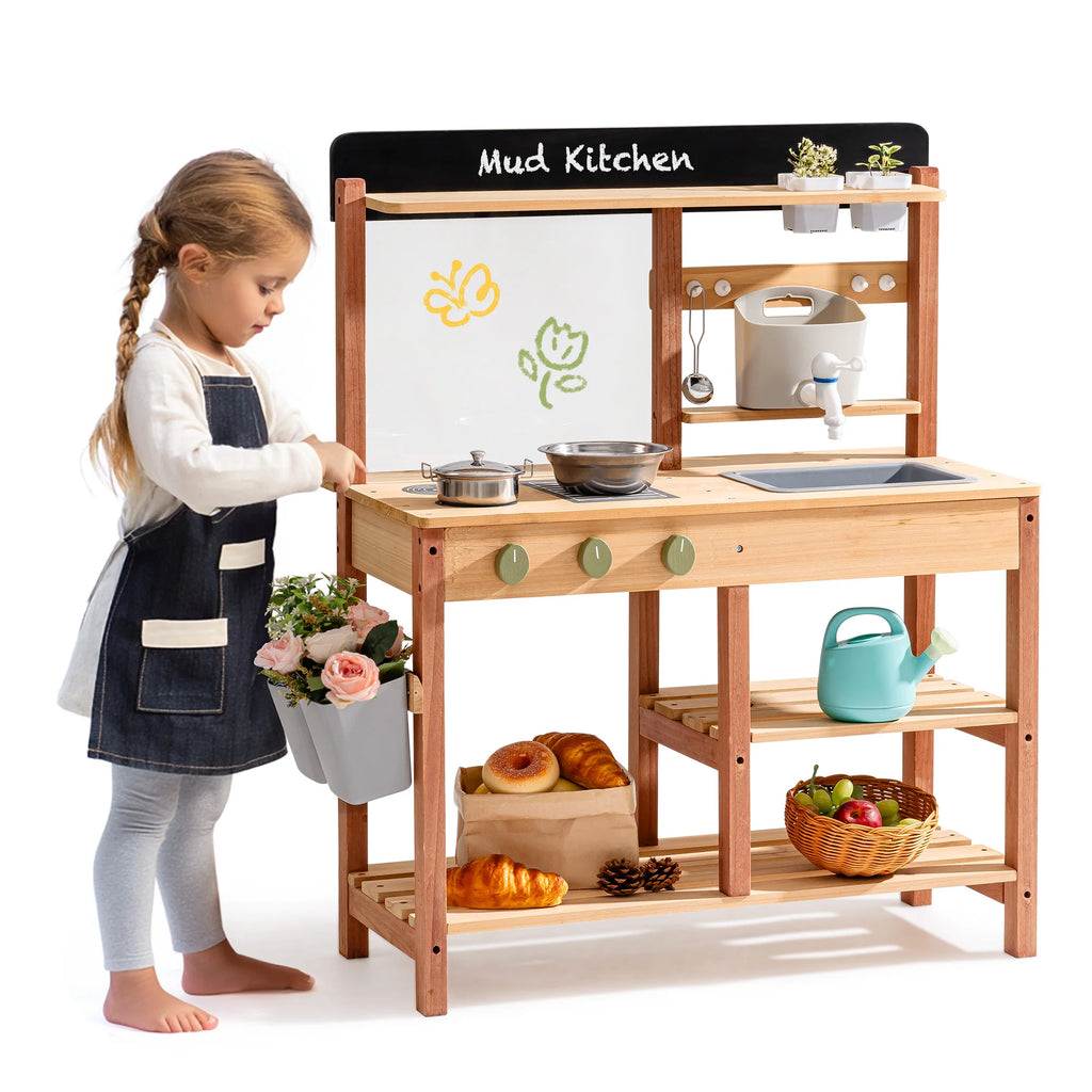 Kids Wooden Outdoor Mud Pretend Play Kitchen Toy Set WHXXX