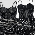Women's Sexy Rhinestone Tassel Mesh Mini Dress